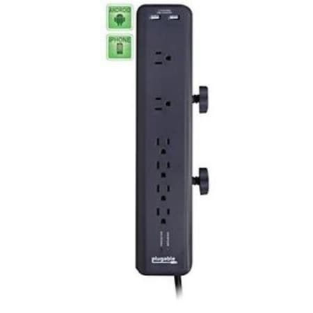 Plugable Technologies Plugable Technologies PS6-USB2DC 6-Outlet ClamPing Desk Mountable Power Strip with 2-Port USB Charger PS6-USB2DC